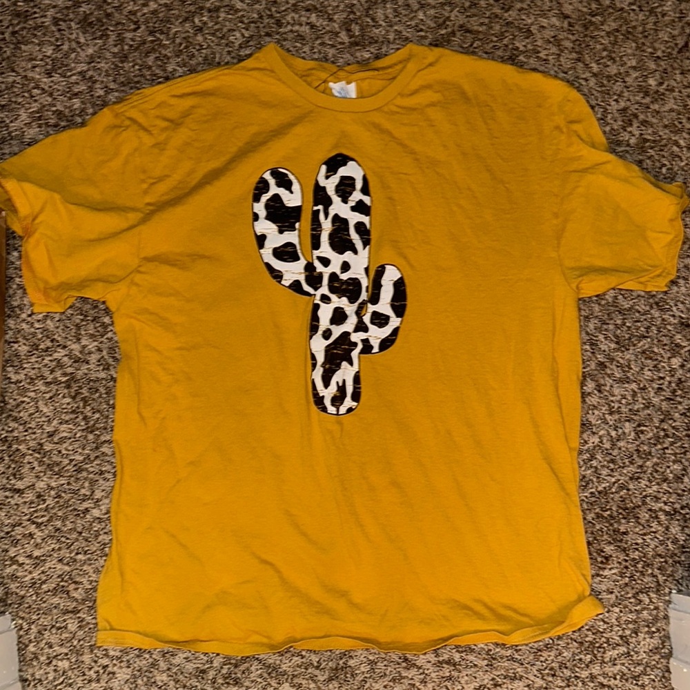 Yellow Graphic T-Shirt with Cactus Design